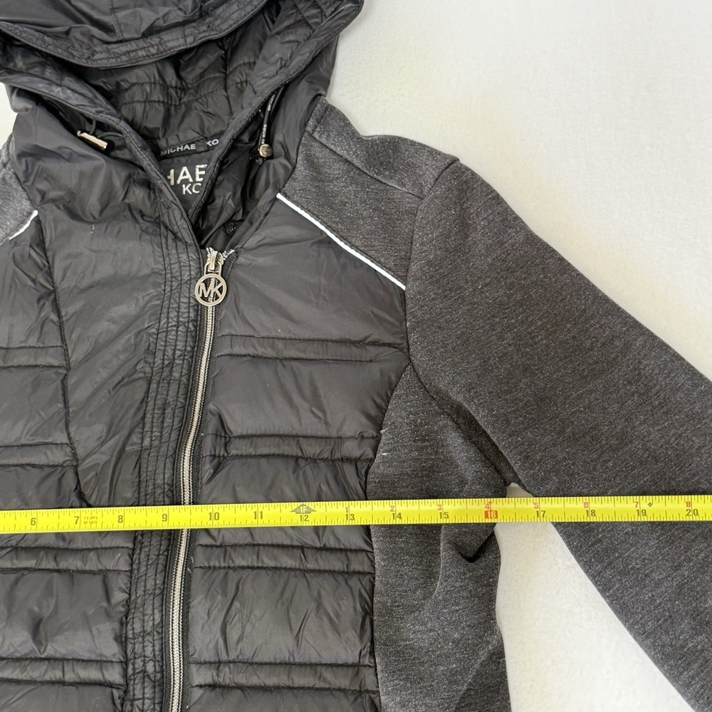 Michael Kors Black Knit-Sleeve Puffer Coat Hooded Zip Up Women's Size‎ Small - Picture 4 of 9